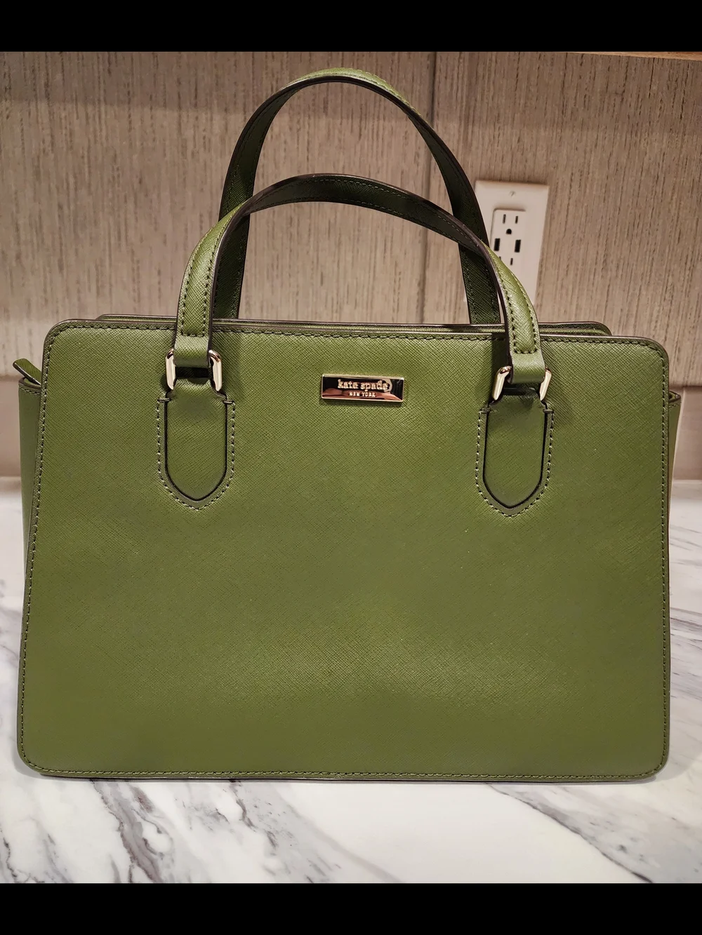 kate spade Olive Green Double-Handle Satchel with Gold Plaque